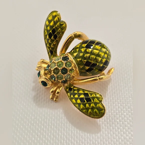 Joan Rivers Bee Brooch – Green Crystal Gold Tone Insect Pin Statement Vintage - Picture 1 of 6